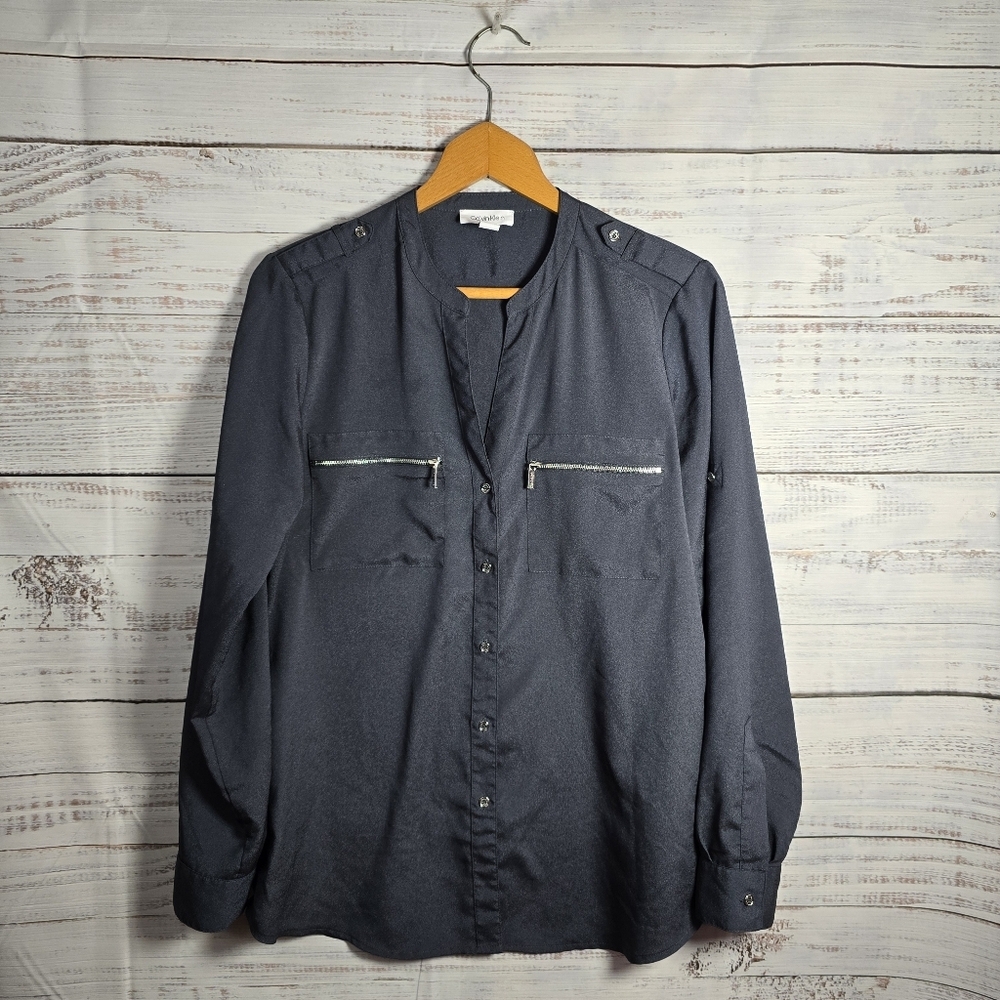 Calvin Klein Button-Up Blouse Shirt Gray Size Medium Casual Workwear